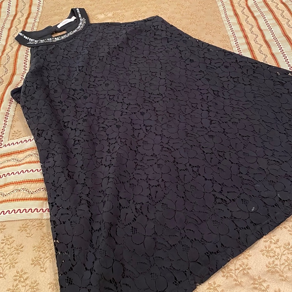 Candie’s dress, black lace, jeweled neckline, washable, M